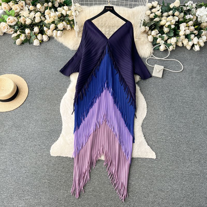 Women's Wear Niche Style Contrast Color Stitching Tassel Dress