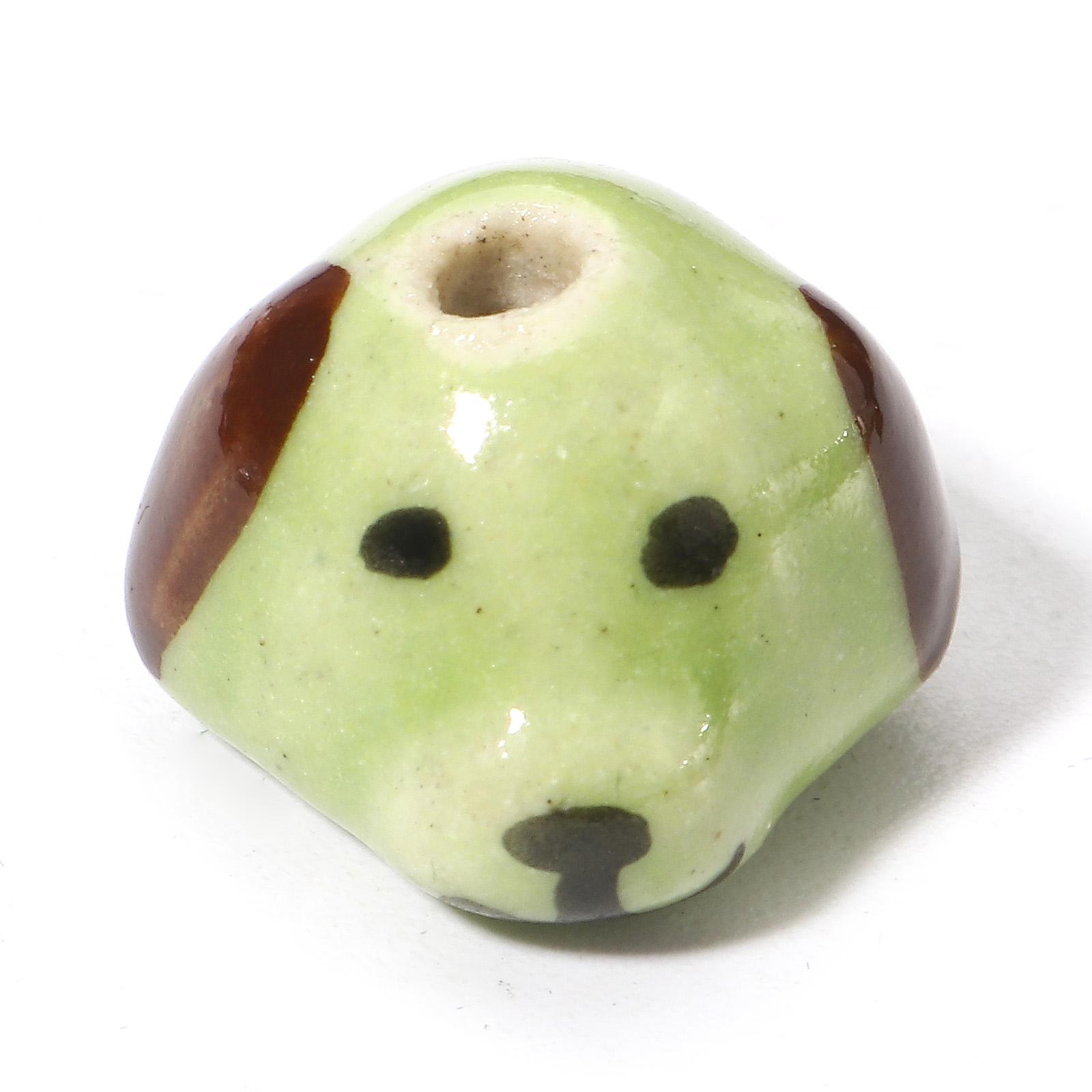 

5 PCs Ceramic Dog Animal Beads For DIY Charm Jewelry Making Multicolor 3D Charms Findings About 14mm x 14mm, Hole: Approx 1.8mm зелёный