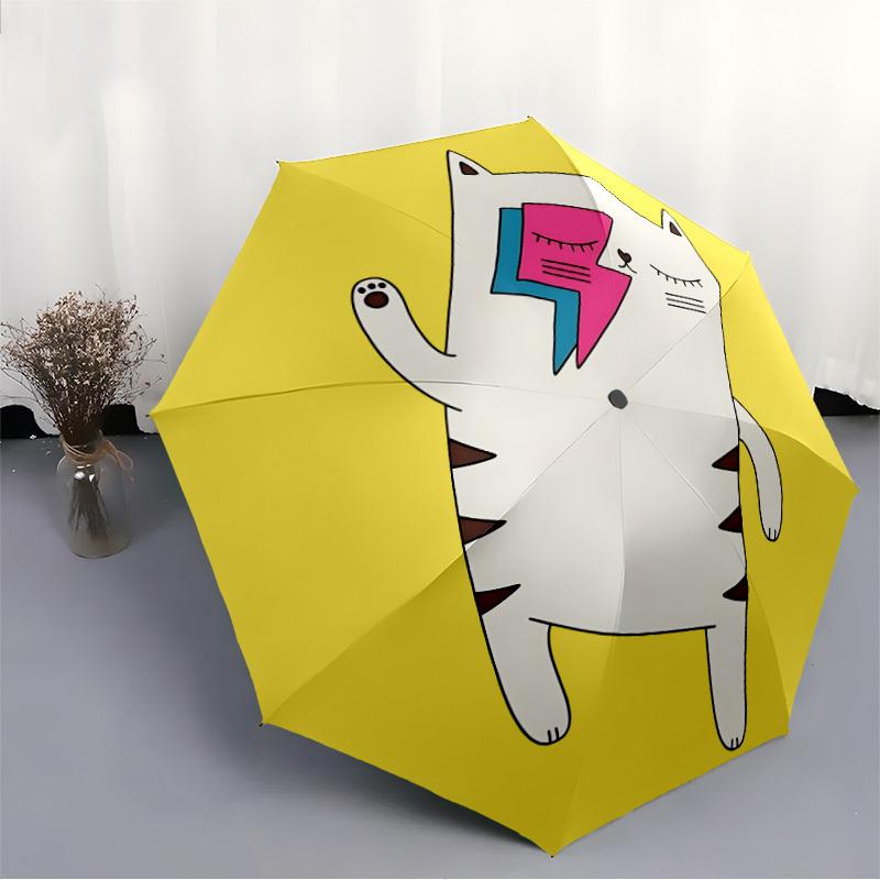 1pc Cat Lightning Automatic Folding Umbrella with 8-Rib Windproof Design, Portable Foldable Sunshade Umbrella For Halloween 097