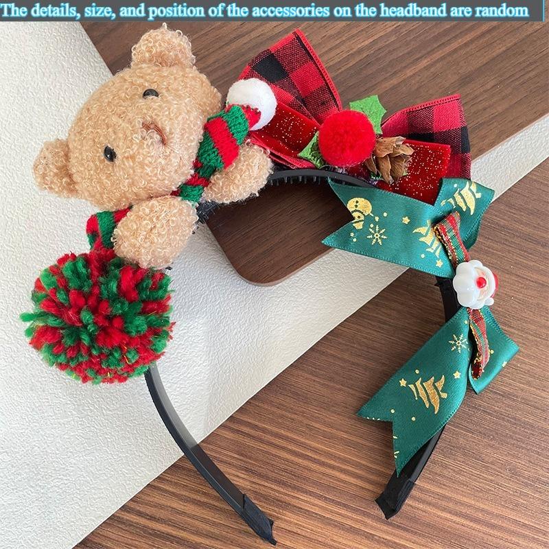 1pc Women'S Christmas Plush Bear Bow Headband, Teddy Bear Plush Hair Accessory for Festive Occasions–Perfect for Women'S Fashion