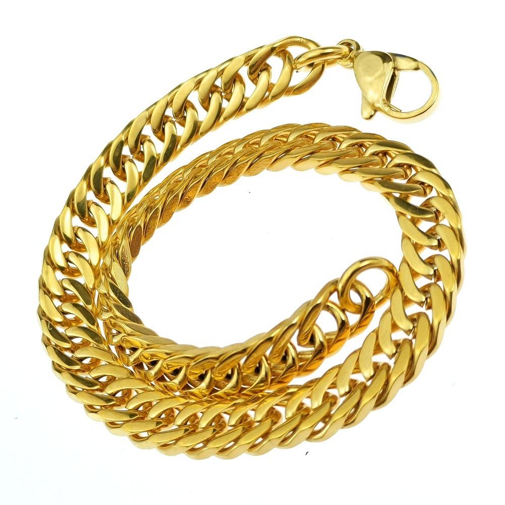 Gold Color Stainless Steel Cuban Bracelet For Men Women Gift Jewelry