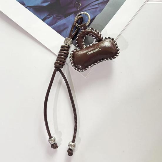 Leather Bag Pendant PU Leather Mini Bag Charm with Hand-Woven Rope