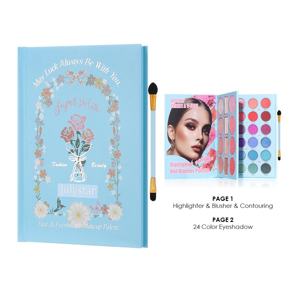 JULYSTAR Buch-Stil Make-up Palette Set 24 Farben Lidschatten Highlighter Rouge Konturpuder Ganzgesichts-Kosmetik-Set Geschenkbox für Damen Mädchen
