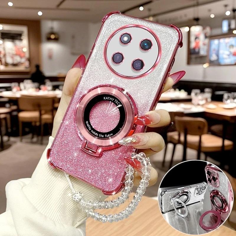 Magic7lite Clear Chain Luxury Ring Holder Plating Silicone Case on For Huawei Honor Magic 7 6 5 Magic7 Lite X9c Shockproof Cover