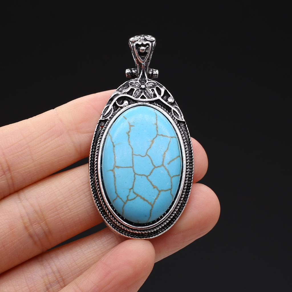 Colgante de piedra natural Collar de estilo vintage Joyería de moda Forma ovalada Gargantilla de aleación Cuarzo rosa Ópalo Jade malasio Ideas de regalos Regalos para amantes