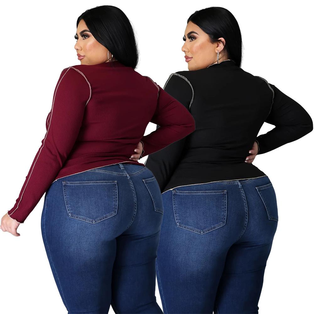 Fashion Plus Size Women's Solid Color Reverse Edge Flower Sleeve Tops