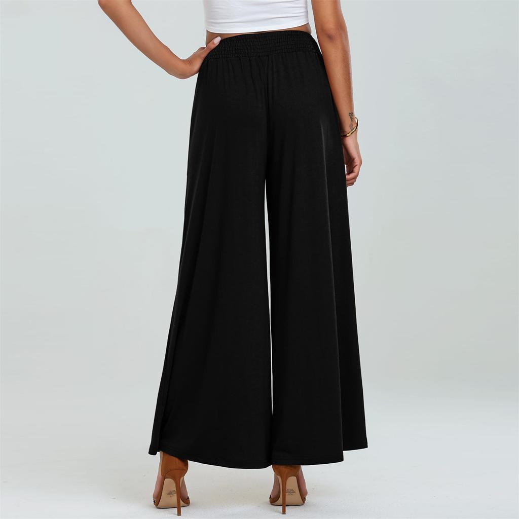 Women's Fashion Color Elastic Waist High Waist Micro-pants Loose Casual Pants With Pockets