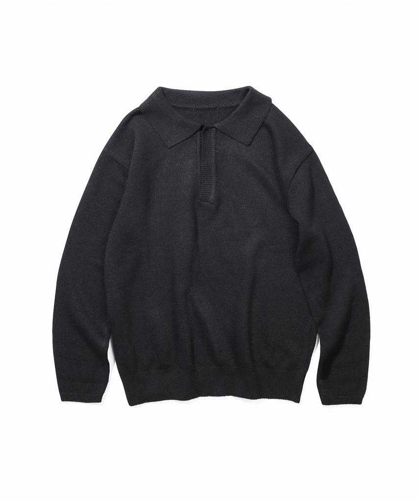 TRIP LE SENS Hidden Snap Collar Knit_Black