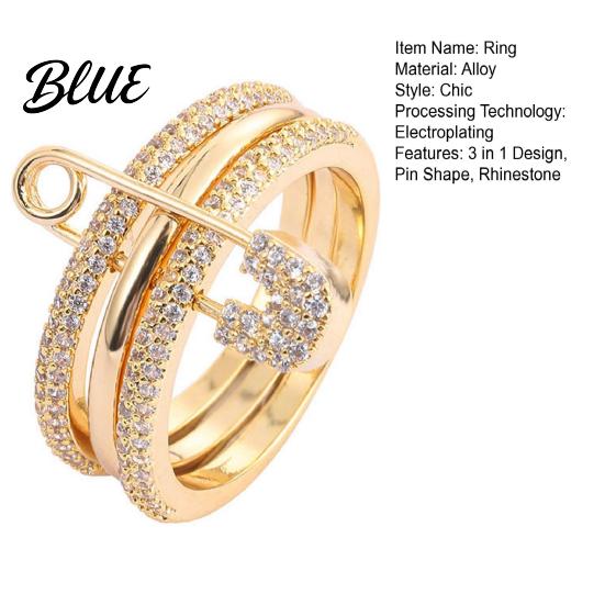 Rhinestone Jewelry Women Detachable Ring 3 in 1 Design Pin