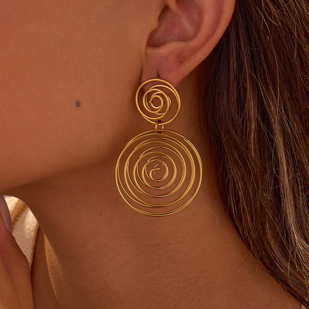 GEMCHIC Women's Gold Plated Stainless Steel Geometric Spiral Earrings Statement Drop Jewelry