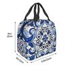 Antique Classic Lisbon Blue Azulejo Tile Floral Pattern Insulated Lunch Bag for Kids School Cooler Thermal Food Box TotePortable