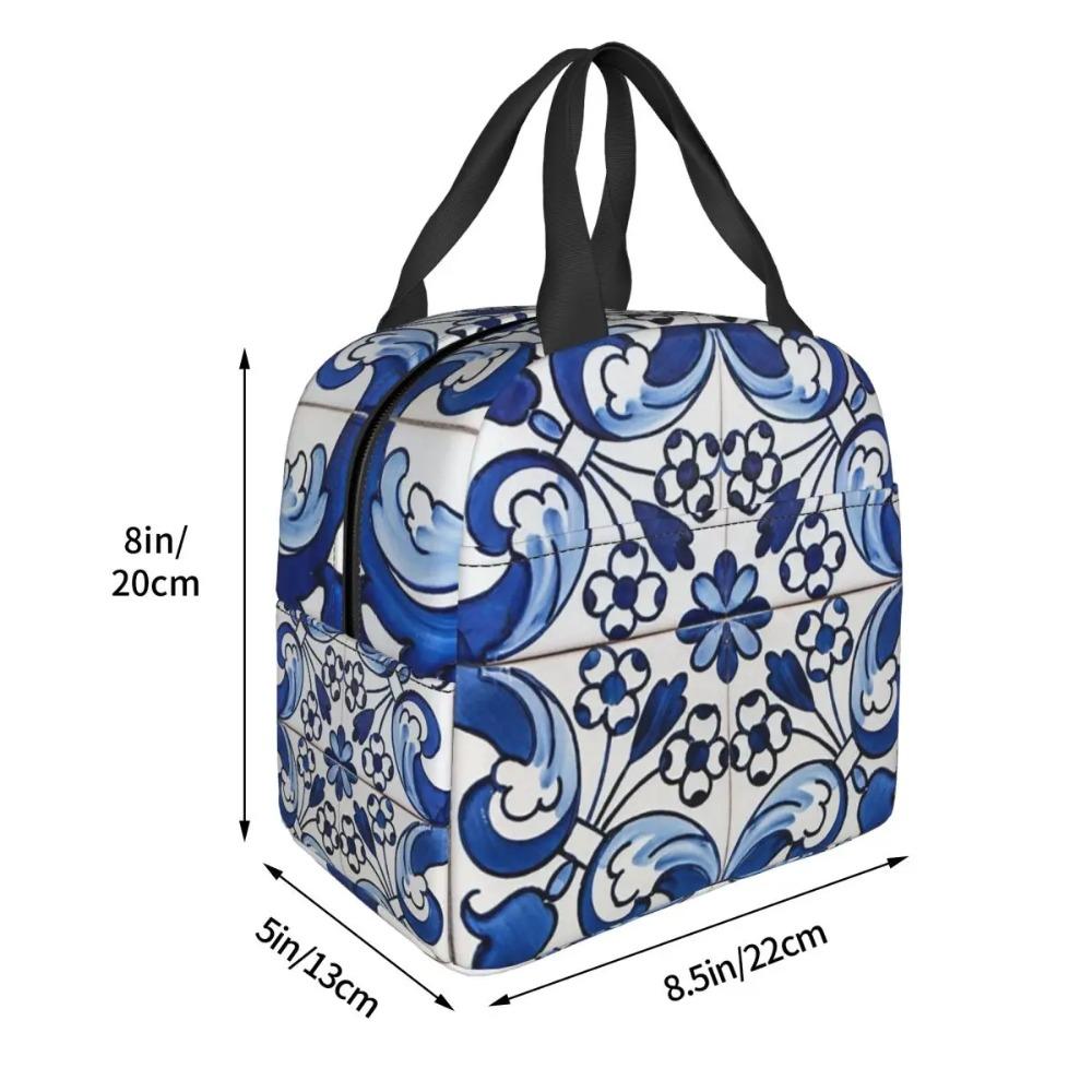 Antique Classic Lisbon Blue Azulejo Tile Floral Pattern Insulated Lunch Bag for Kids School Cooler Thermal Food Box TotePortable