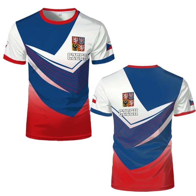Tschechien Flagge Fußball T-Shirts Tschechien Nationales Emblem 3D Gedruckte Sport T-Shirts Lässige Atmungsaktive Rundhals T-Shirts