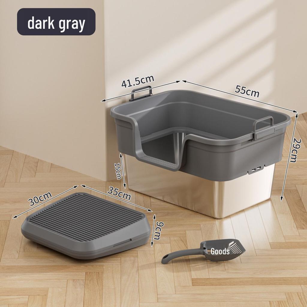 Bandeja de Gato Grande de Acero Inoxidable con Apertura Lateral - Diseño a Prueba de Salpicaduras y Duradero