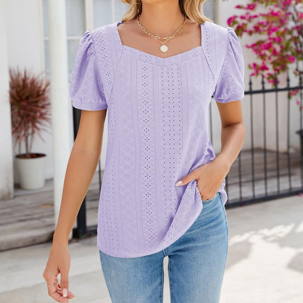 Women's Fashion Square Neck Splicing Solid Color Short Sleeve