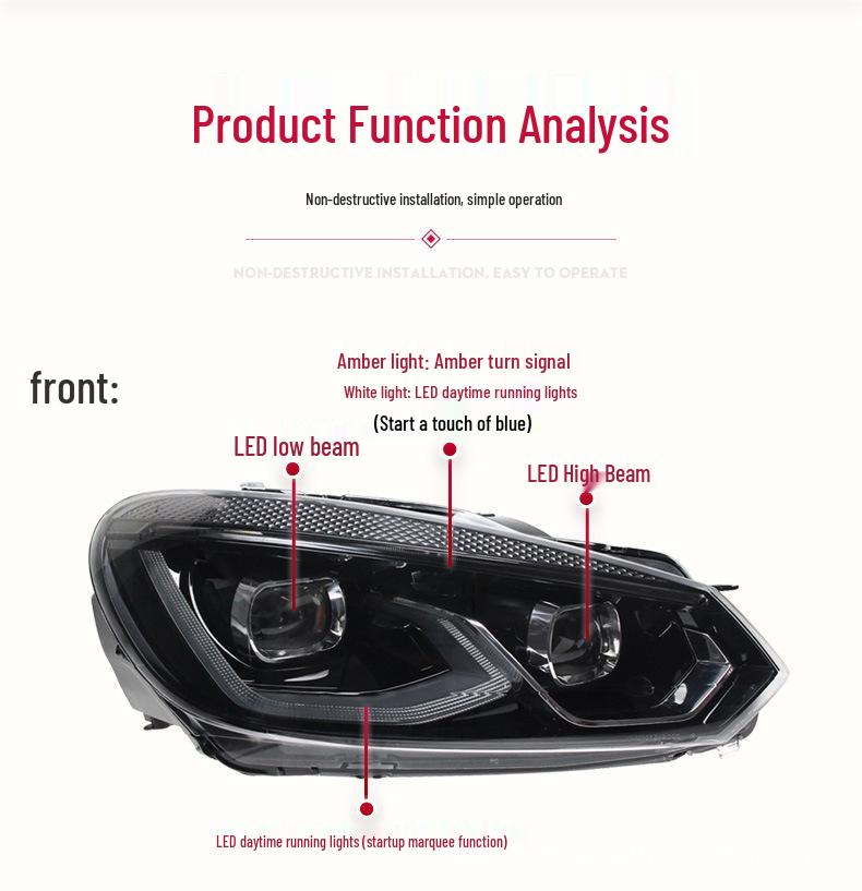 Golf 6 LED Double Lens Headlight: Blue Daytime Running and Turn Signal Light Assembly