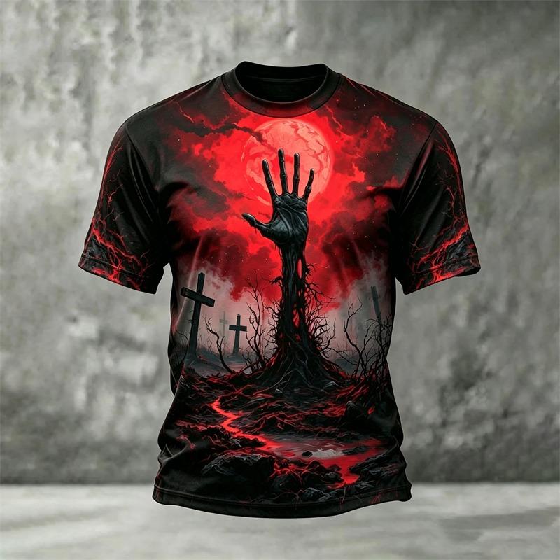 Halloween Men's 3D Skull Short-Sleeve T-Shirt Spooky Club Party Street Style Short-Sleeve Casual Loose-Fitting Men's Top