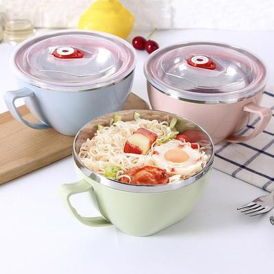 Double-Layer Insulated Korean Style Stainless Steel Noodle Bowl with Lid