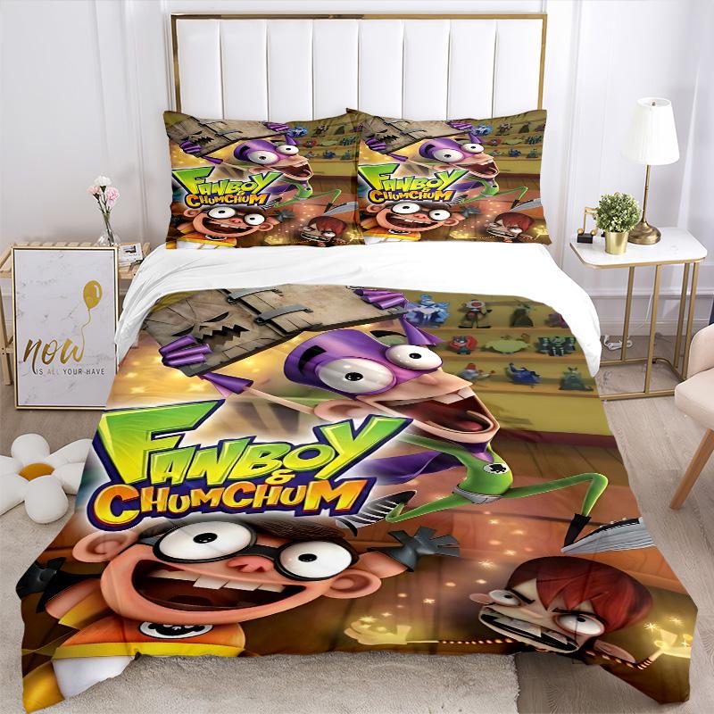 Fanboy Chumchum Print 3Pcs Bedding Set,Duvet Cover with 2 Bedro,Pillowcase Home Birthday Gift