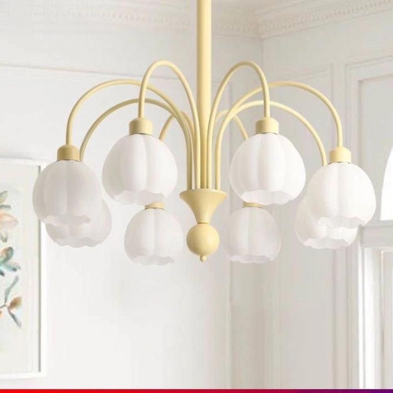 Francuski kremowy żyrandol z dyni: Nowoczesne oświetlenie Mid-Century do salonu, sypialni lub restauracji.