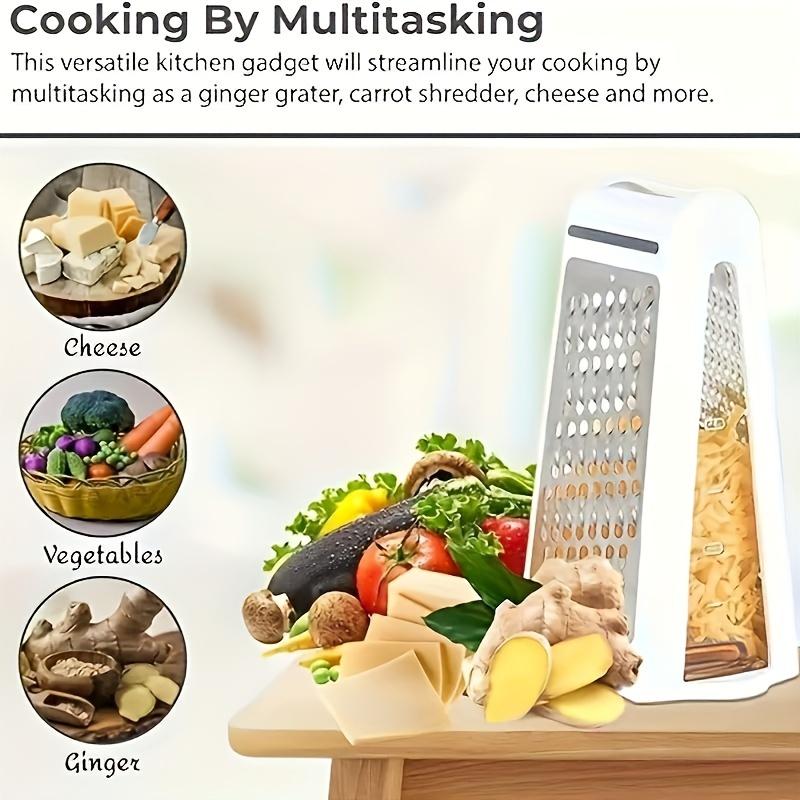 Durable Stainless Steel Double-Sided Cheese Grater with Container - Efficient Food Prep Tool for Vegetables, Carrots, Cucumbers - Space-Saving