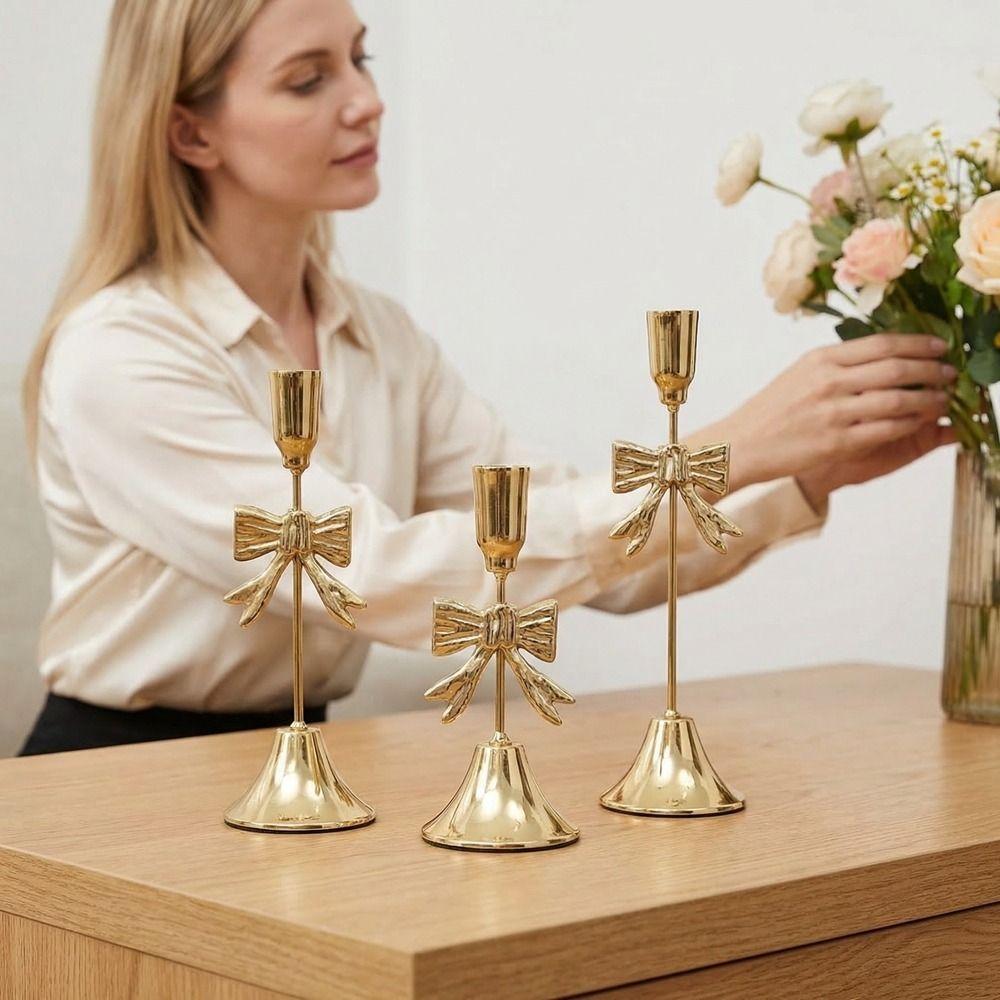Vintage Candle Stands Electroplated Candlestick Holder Bowknot Candle Holders  Table Decor