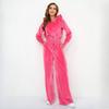 Women's Casual Sports 2-Piece Set: Solid Color Long-Sleeve Velvet Hooded Zipper Cardigan + Elastic-Waist Wide-Leg Pants