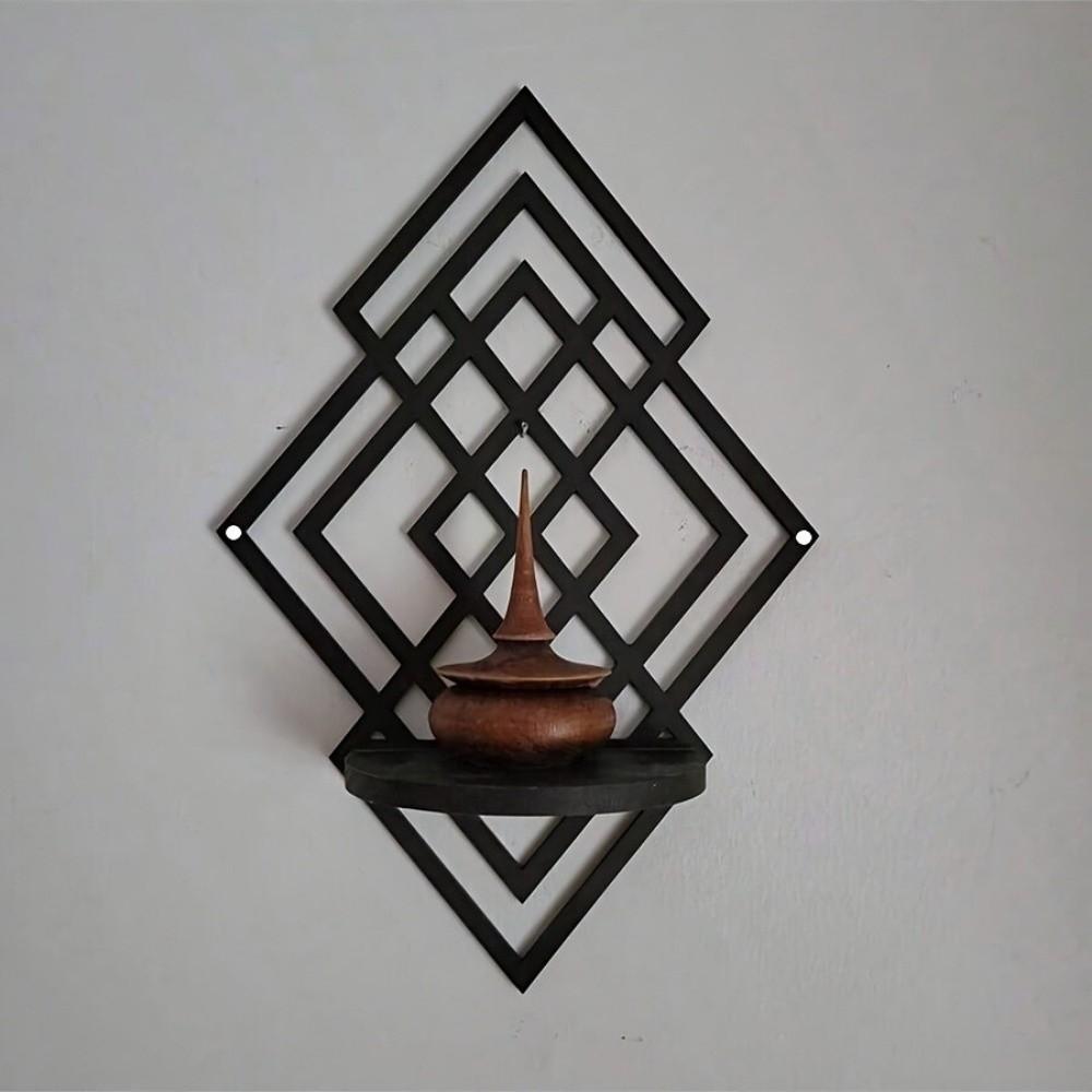 Wooden Wall Mounted Decorative Shelf Geometric Wall Storage Rack Wall Art Wall Decor Entryway