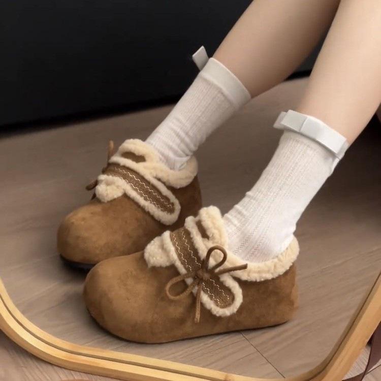 Height-increasing Birkenstocks winter velvet new warm thickened cotton shoes soft-soled non-slip fluffy shoes