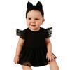 Lace Mesh Baby Girl Bodysuit Cotton Infant Dress with Headband Baby Girl Princess Dress  Birthday