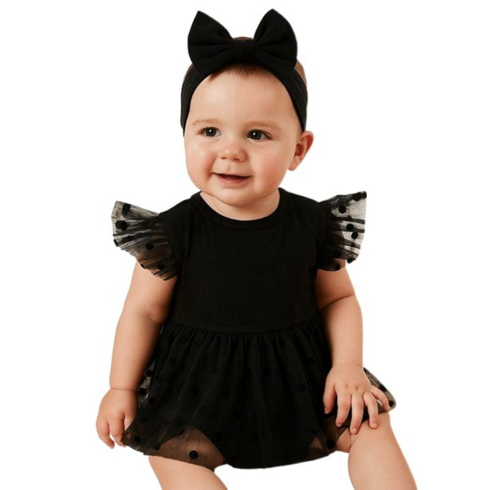 Lace Mesh Baby Girl Bodysuit Cotton Infant Dress with Headband Baby Girl Princess Dress  Birthday