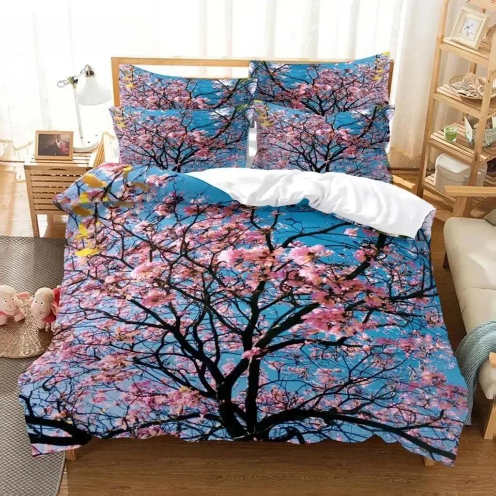 Blumen Bettbezug-Sets Doppelbett Landschaftlicher Bettbezug Einzelbett Queen Bettwäsche-Set mit Kissenbezug Polyester