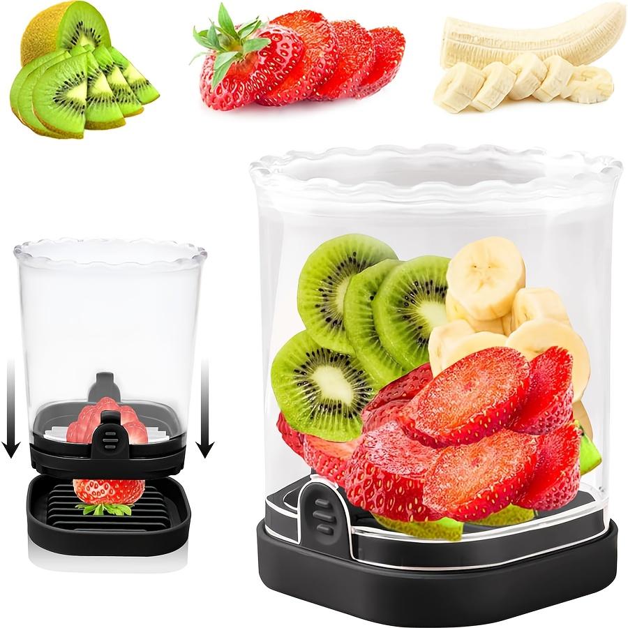 1pc Stainless Steel Fruit Slicer, Multifunctional Strawberry Slicer & Vegetable Chopper with Manual Pusher, Rectangular Blade, Container Included