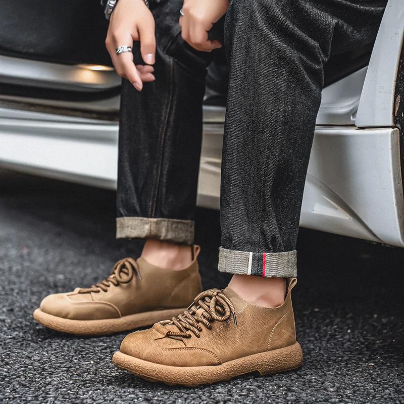 Men's Casual Shoes Comfortable Retro Men's Leather Casual Shoes Men's Fashion Retro Flat Boots for Men Shoes