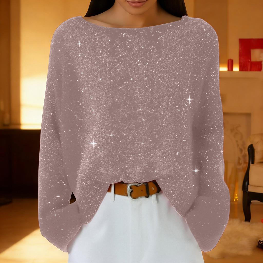 Women Sequin Knitted Casual Pullover Tops Fashion  Long Sleeve Sweaters