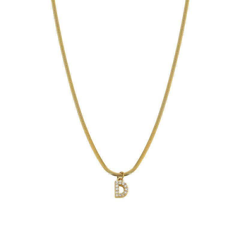 Neckontheline Diamond Letter Necklace European and American Ins Style Simple and Versatile Short Necklace Fine Snake Bones Chain