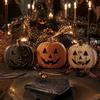 Indoor Halloween Ornaments 3Pcs Pumpkin Tabletop Decor, Rustic Face Wooden Block Small Decorative Figurines Ornaments, Farmhouse Desktop Craft