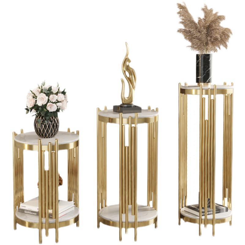 Marble TV Cabinet & Flower Stand: Stainless Steel Living Room Storage Rack