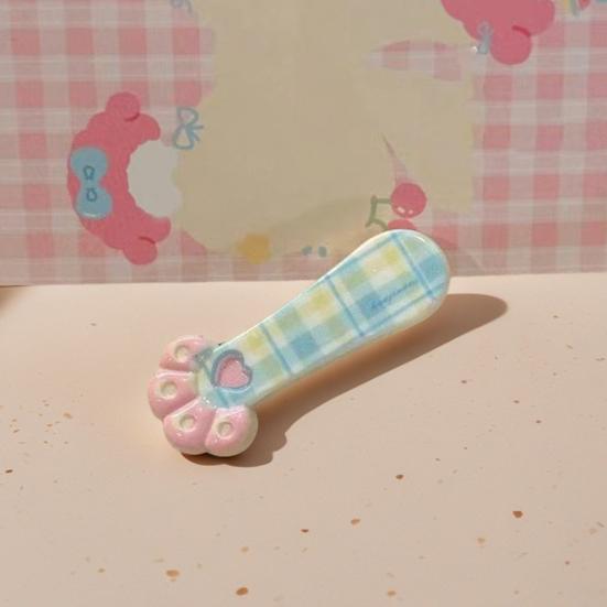 Girl Hairpin Plaid Pattern Cat Paw Shape Hair Clips Stable Clamping Force