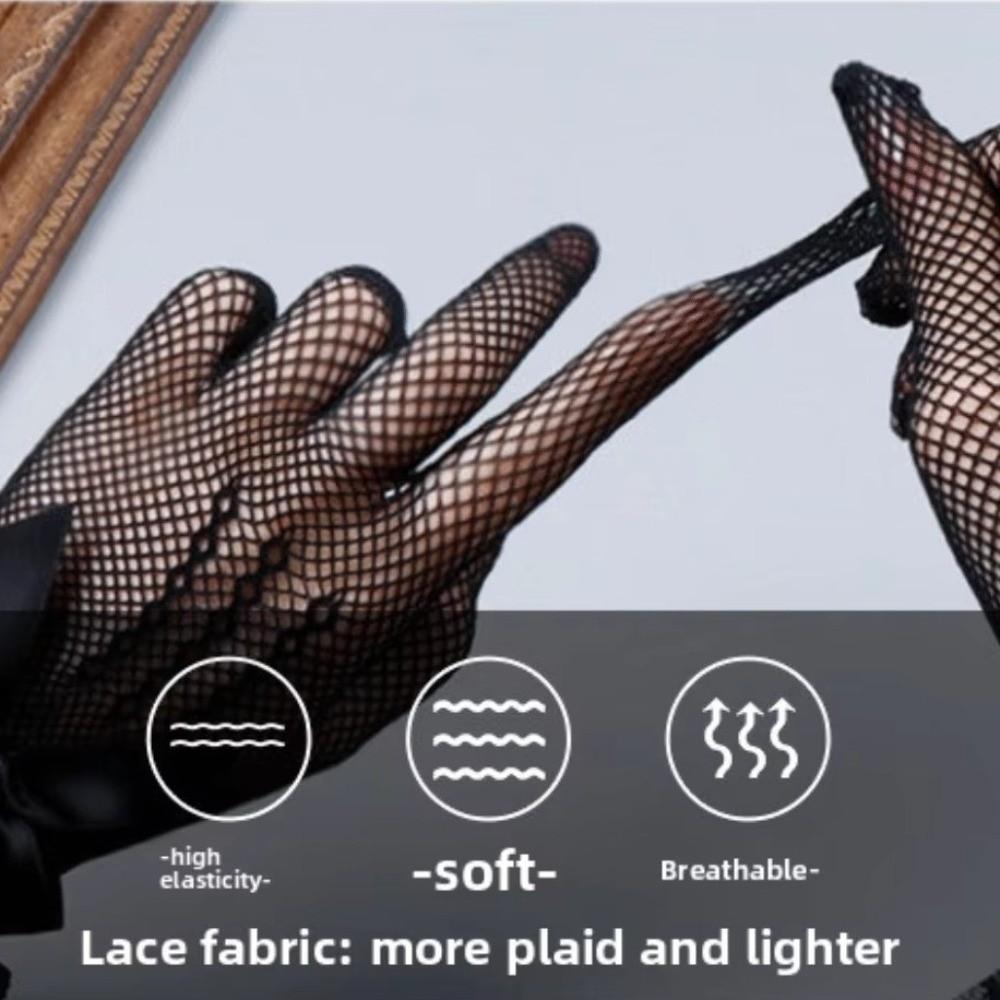 Bow Fishnet Mittens Five-finger Wedding Gloves Fashion Women Driving Gloves Summer