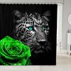 Cheetah Print Shower Curtain, African Leopard Animal Design, Red Floral Black Waterproof Panel With Hooks