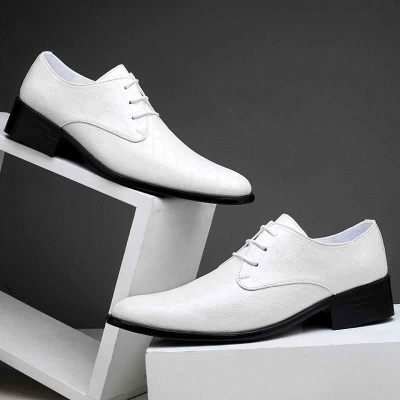 Black Red White Derby Shoes for Men Lace-up Leather Shoes Business Men Dress Wedding Banquet Elevated Shoes Casual Shoes Pointed