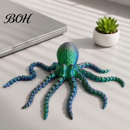 Desktop Decoration Ornament 3D Printed Octopus Sea Animal Fidget Toy, Flexible Articulated Tentacle Figurine, Eco Friendly PLA Statue with Movable
