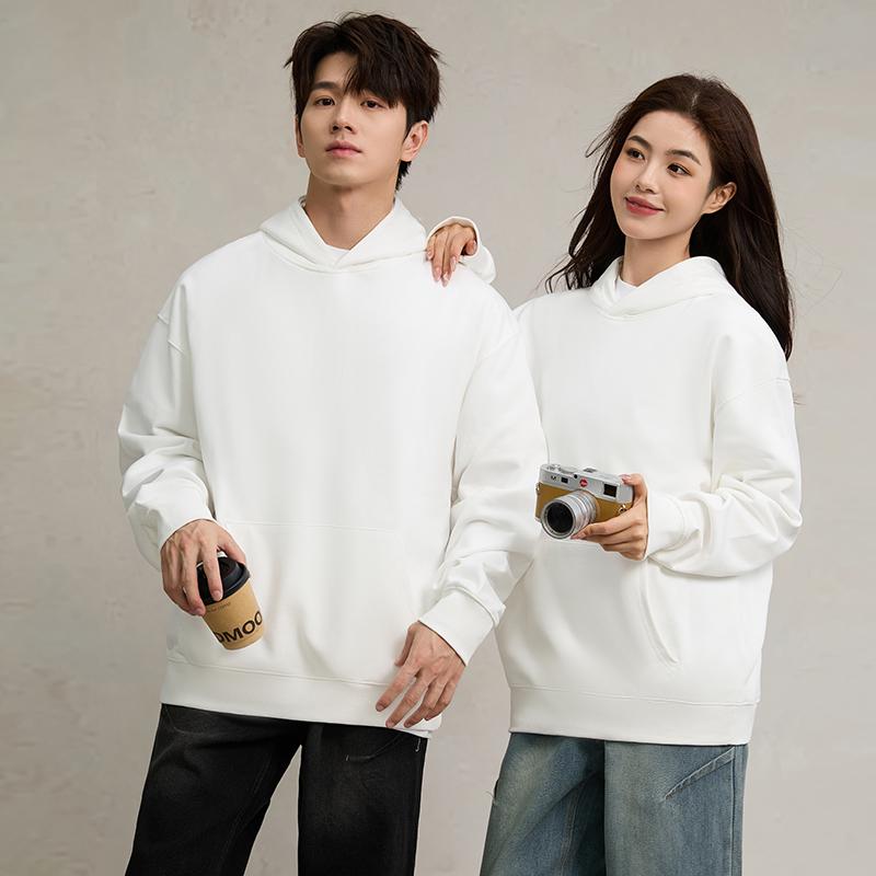 Terry Hooded Sweatshirt Autumn Winter Style Drop Shoulder Loose Trendy Pullover Hoodie Casual Solid Color Jacket Unisex