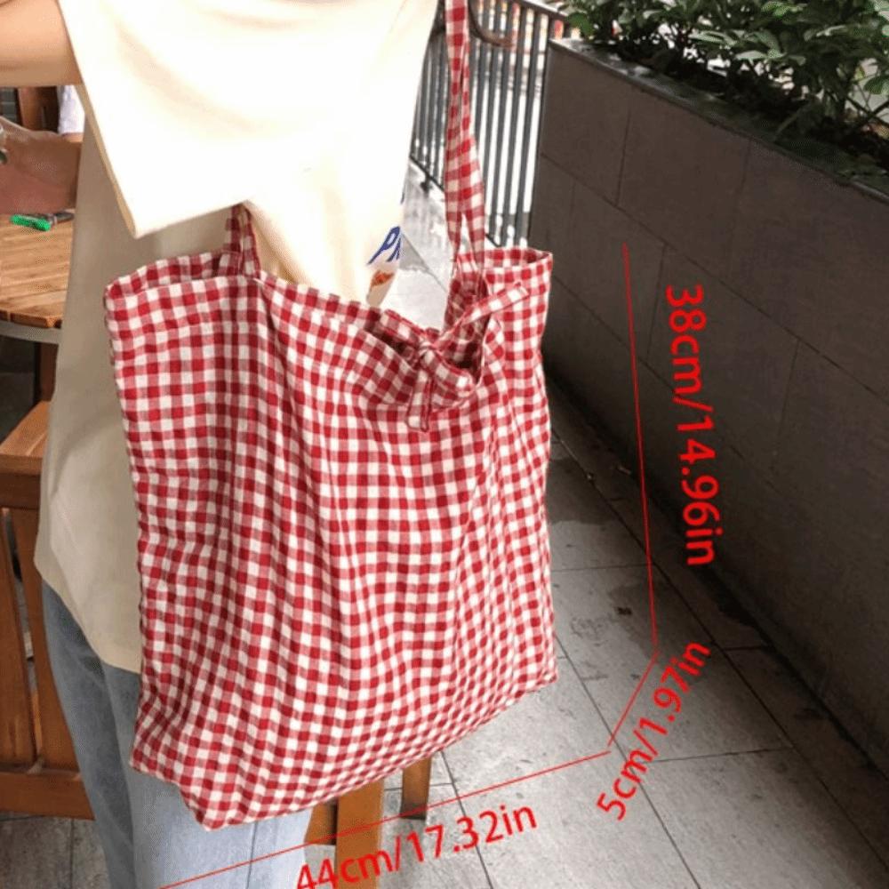 Cloth Printed Shoulder Bag Print Handbag Simple Grid Pattern Canvas Bag  Women