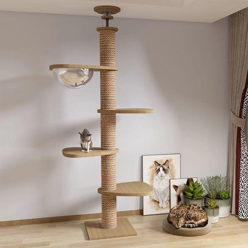 Cat Tree with Condo Scratching Board and Perch for Large Cats Made of Sisal and Solid Wood for All Cat Breeds