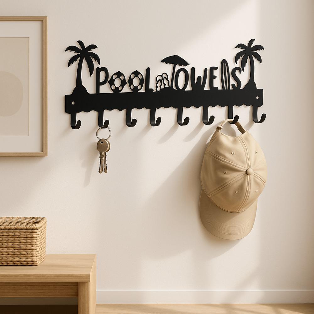 """POOL TOWERS" Metallwandkunstschild Tropischer Kokosnussstrand Modern Minimalistisch Heimdekoration Wohnzimmer Schlafzimmer Badezimmer Wasserdicht Rostfrei Hängendes Geschenk"""