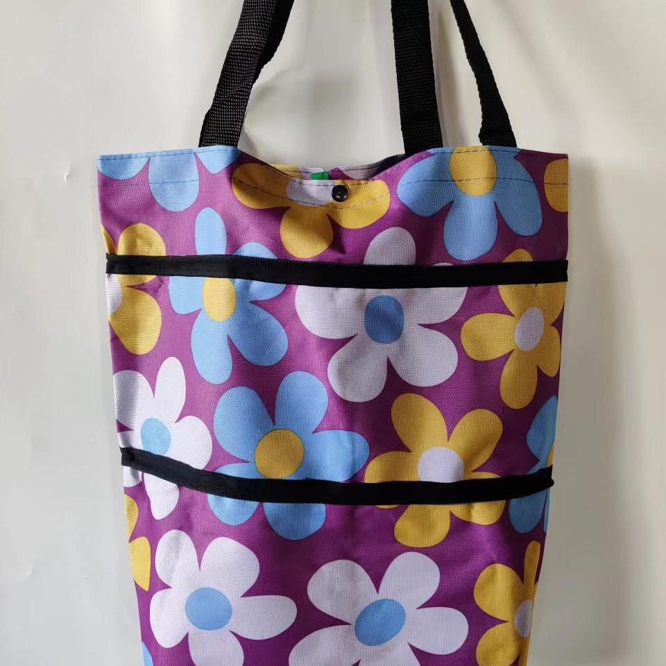 Cărucior de cumpărături pliabil din poliester cu roți - Geantă cărucior portabilă