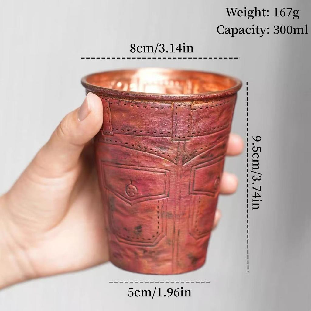 Vintage Pure Copper American Coffee Mug,Engraving Jeans Shape Texture Drinking Beer Beverage Outdoors Mug,Straight-Sided Tea Cup