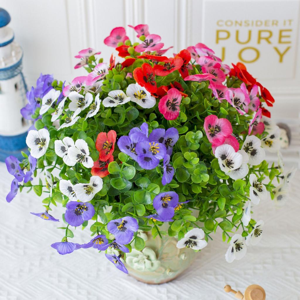 Artificial Flower Artificial Eucalyptus Leaf Pansy Interior Home Decoration Wedding Decoration Artificial Flower Fake Flower
